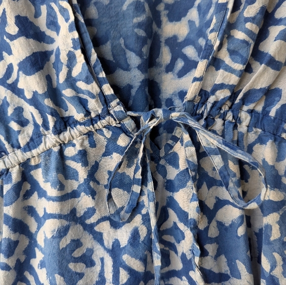 Blue Island Blue Floral Ikat Swim Coverup Dress Size XS 100% Cotton Beachy Boho - Picture 3 of 8
